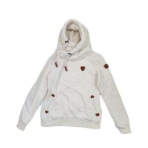Wanakome Artemis Cowl Neck Hoodie Cream Pullover Sweatshirt | Large